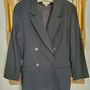 Courtenay double breasted black blazer. Size 14. Wool nylon blend. Fully lined.